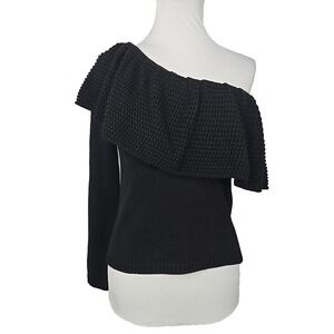Ella Moss Black One Shoulder Ruffle Cropped Sweater Size Extra Small XS